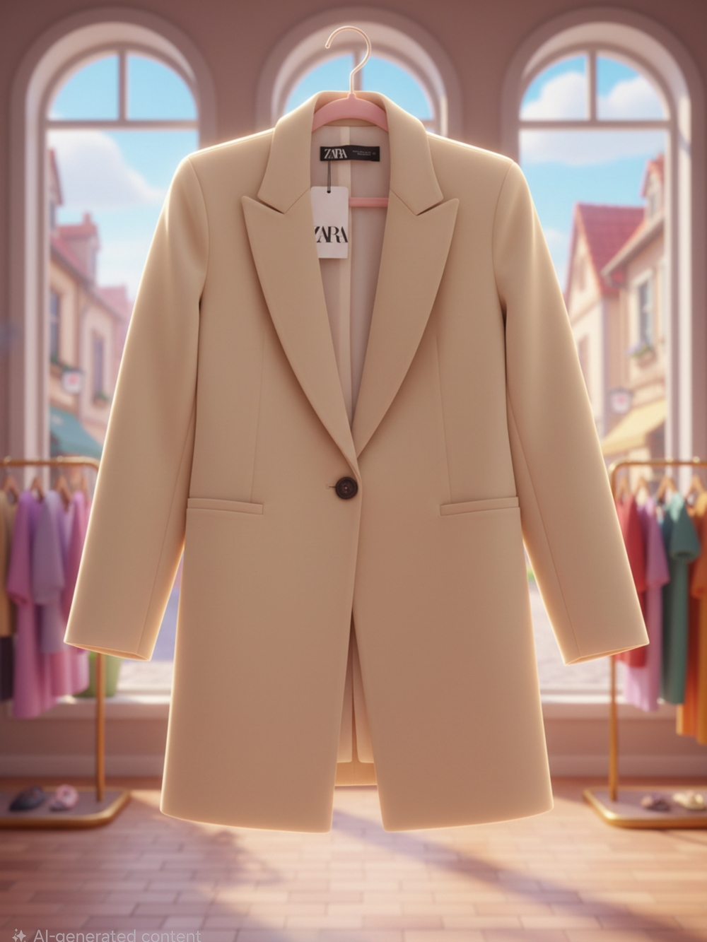 ZARA Women's Cream Single-Button Blazer Coat